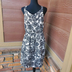 Merona Dress Sleeveless Tie Waist Cream w/ Black Print Size Medium